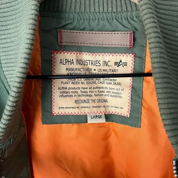 Alpha Industries MA 1 Bomber Flight Military Style Jacket Large
